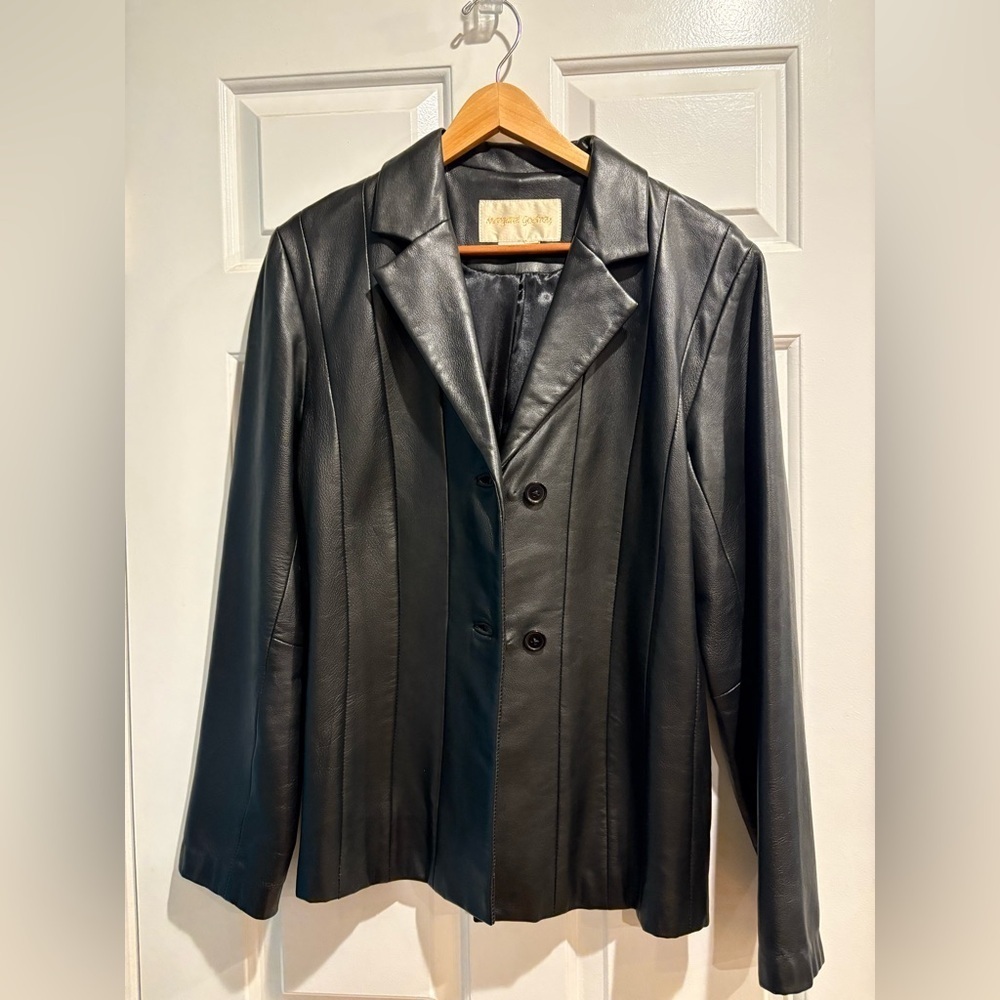 Margaret Godfrey vintage 90s leather jacket coat sz S M black